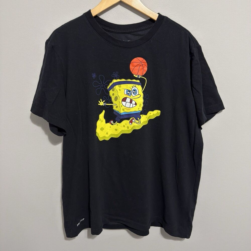 Nike Dri-FIT Kyrie Irving SpongeBob Graphic Print Black Crew Neck T-Shirt XL